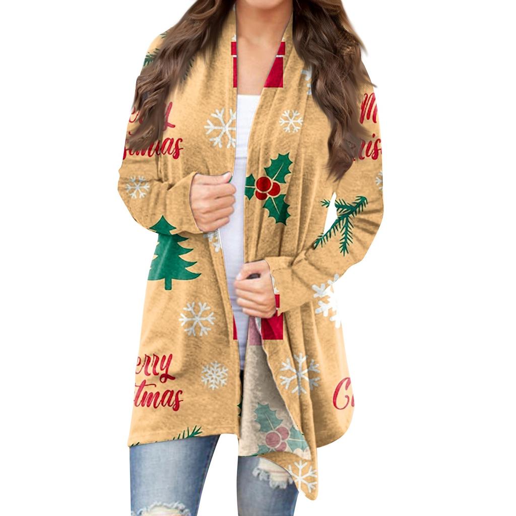 Женский модный повседневный кардиган средней длины с рождественским принтом и пальто