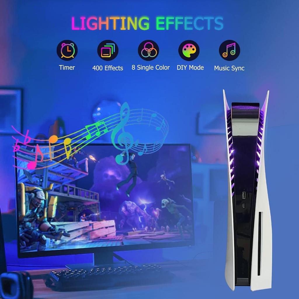 Светодиодная панель RGB, 8 цветов, 400 эффектов, синхронизация цветов под музыку, аксессуары для самостоятельного украшения, кольцевые световые полосы для PS5, приложение/ИК-пульт дистанционного управления