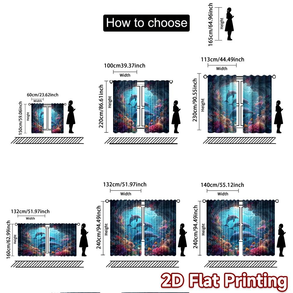 2pcs, 2D FLAT PRINTING Curtains (Without Rod) Ocean Harmony Popular Curtains&Drapes Festival Durable Polyester Fabric Curtains