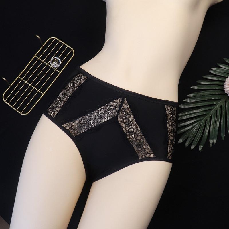 Mid Waist Minimalist Lingerie Women's Sexy Hollow Lace Underwear Ice Silk Breathable Triangle Panties