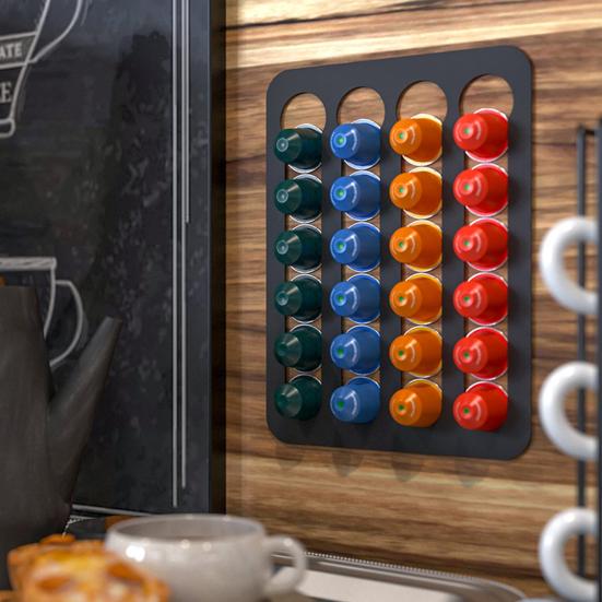 Стойка для хранения кофейных капсул, большая вместимость, многоуровневая конструкция, высокая несущая способность, легко чистится, держатель для кофейных капсул, настенный органайзер