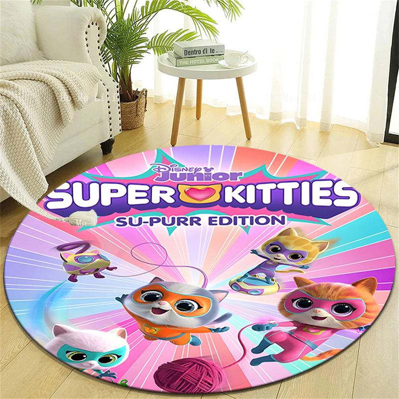 1pc Super Kitties Adventures1 Design Printed Area Round Carpet for Bedroom Living Room Home Decor Rugs Mat Non Slip Mat Rug for Bedside