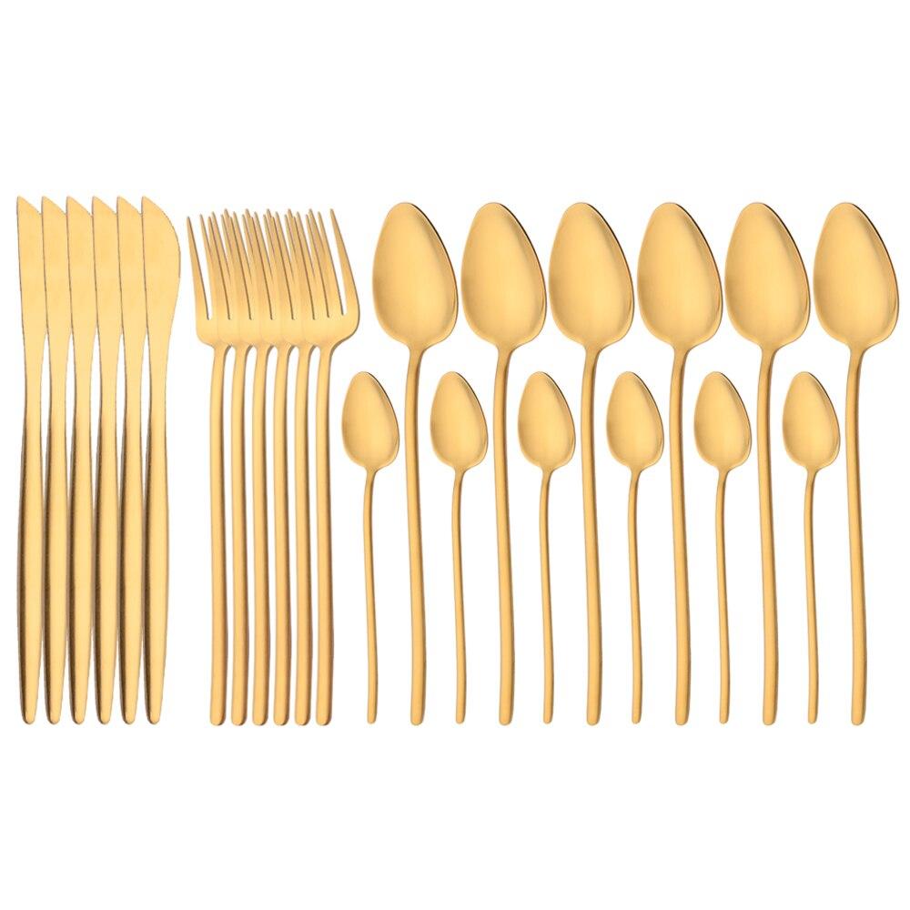 24Pcs Tableware Set for 6 Pink Matte 304 Stainless Steel Dinnerware Set Gold Dinner Cutlery Spoon Fork Knife Western Flatware