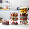 Корейская стеклянная миска для клубники с бамбуковой крышкой, милая вишневая коробка для закусок, емкость для фруктов, свежий контейнер, банки с крышкой для кухонного хранения, банка