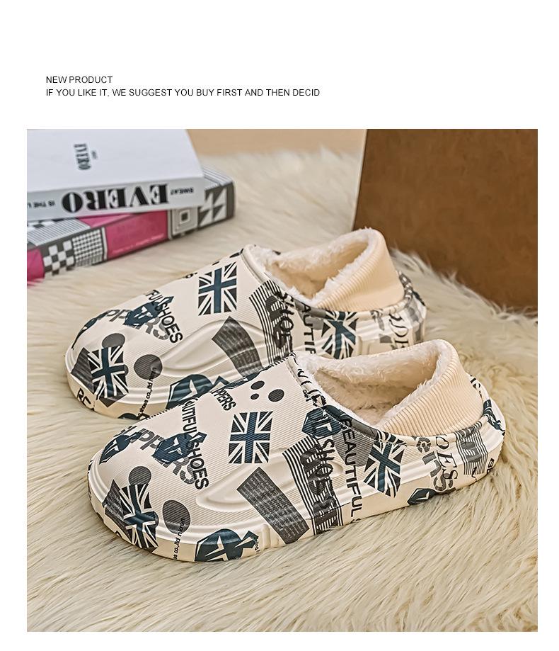 Мужские зимние водонепроницаемые хлопковые тапочки на флисовой подкладке - Большой размер, двойного назначения, с задником, полутапочки для улицы и дома