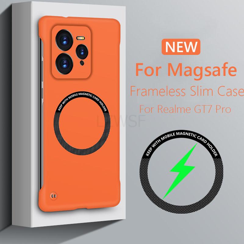 Безрамный магнитный чехол Magsafe Slim для Realme GT7 Pro GT7Pro 5G Wireless Charging Hard Back Cover