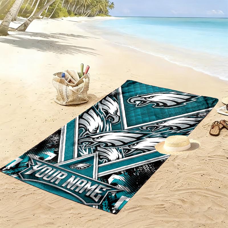 Name Custom Philadelphia Eagles Print Beach Towel, Large Soft Quick Dry Towel for Beach Camping Swimming