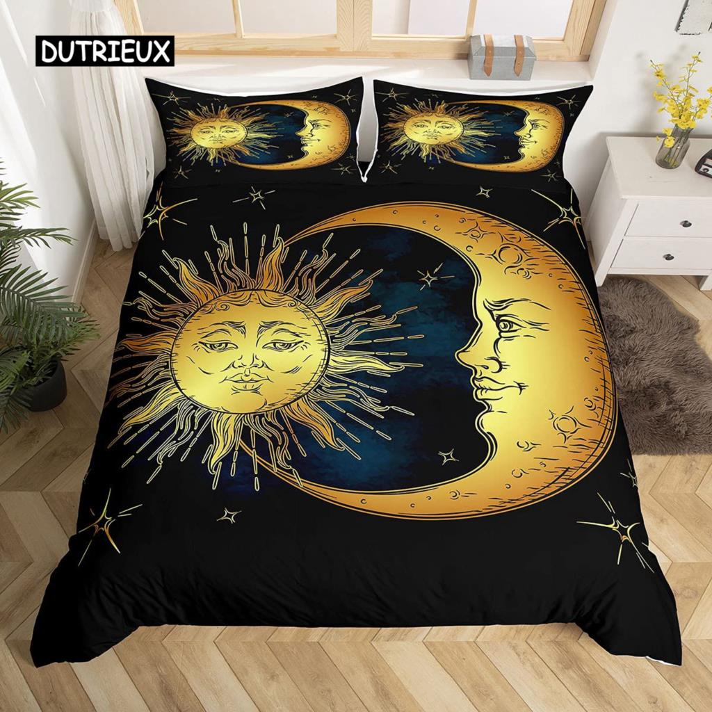 Комплект постельного белья Mandala с завязками на постельном белье Sun and Moon в экзотическом стиле, черно-белый, с ботаническим и цветочным узором, из полиэстера
