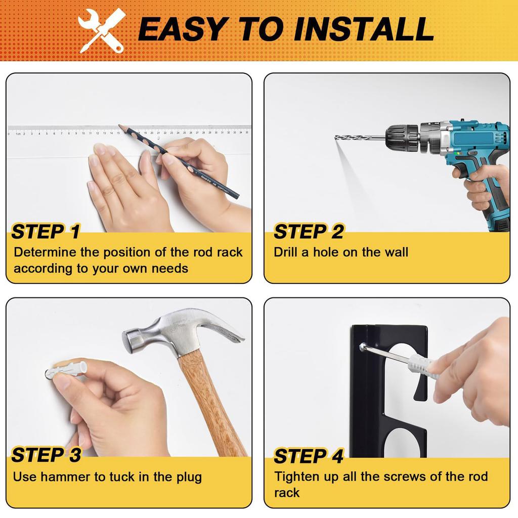 Horizontal 6-Rod Fishing Rod Holder Wall Mounted Fishing Poles Rack for Garage,Wall, Ceiling Rod Stand Easy Installation