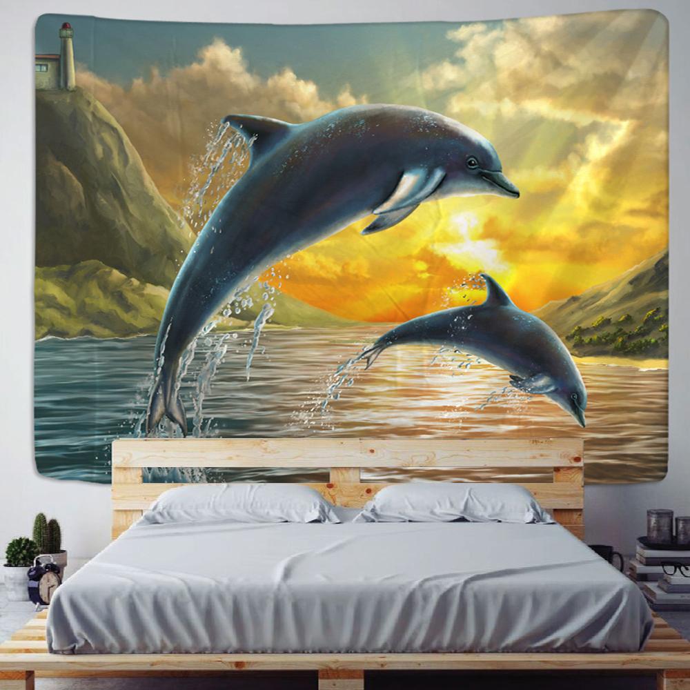 Beautiful Underwater World Dolphin Fantasy Scene Bohemian Decoration Hippie Bedroom Home Decoration Tapestry