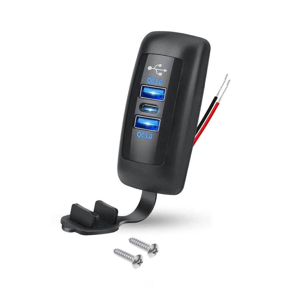 Автомобильное зарядное устройство с 3 портами USB Type-C PD3.0 Dual QC3.0 Панель Настенное крепление Адаптер быстрой зарядки для RV, Морского транспорта, Автобуса 12В-24В