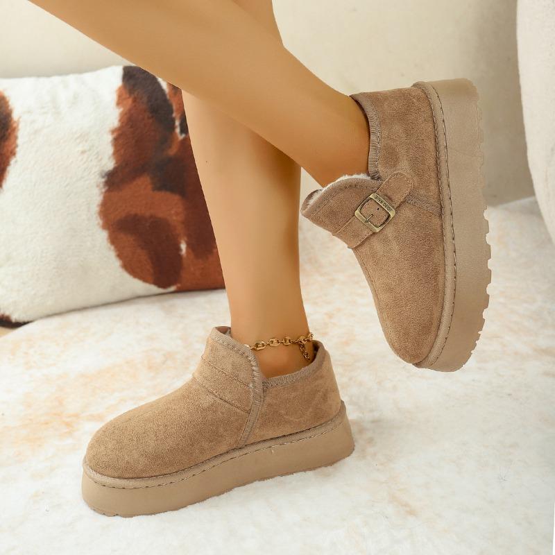 Cotton Shoes Women Winter Velvet Outward Wear 2025 New One-foot Slip Platform Heightened Big-head Bread Shoes Snow Boots