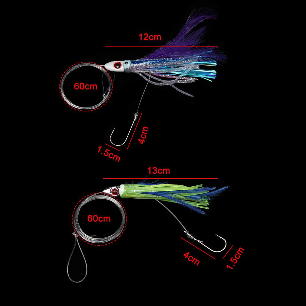 Fishing Tackle Tied Up Saltwater Octopus Bait Long Tail  Squid Skirt Feather Lure String Hook