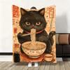 Black Cat Ramen Soft Flannel Blanket  Oversized Warm SkinFriendly Throw for Sofa Bed Office Travel  Winter Comfort