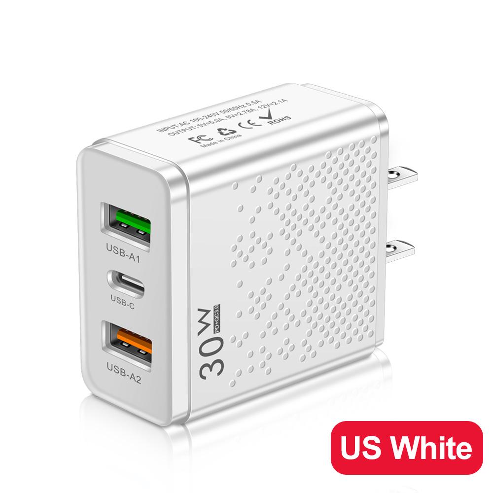 Светящееся многопортовое LED-зарядное устройство с 2 портами USB + PD Type-C - Стандарт США, ЕС, Великобритании