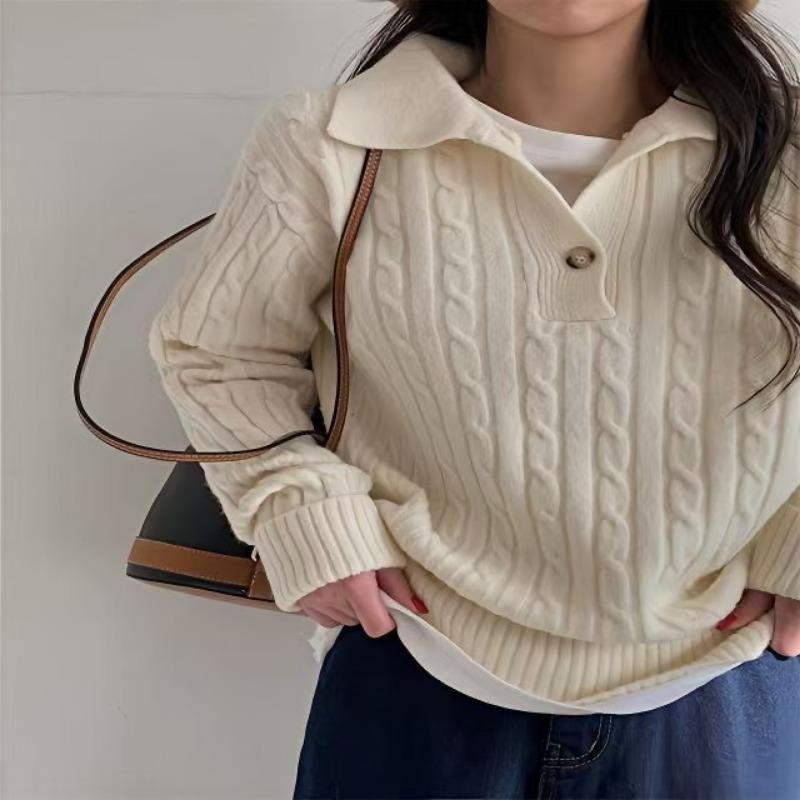 Французский Элегантный Свитер с Воротником-Стойкой Свободного Кроя Винтажный Пуловер с Узором «Косы» Универсальный Повседневный Трикотажный Пуловер Осень Зима Новый