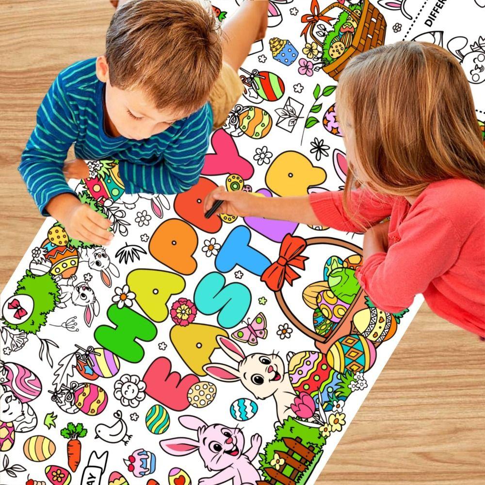 Сделай сам Easter Гигантский Раскрашивающий Постер Мультяшный Кролик Каракули Jumbo Раскрашивающий Баннер Подарок Искусство Ремесло Easter Скатерть