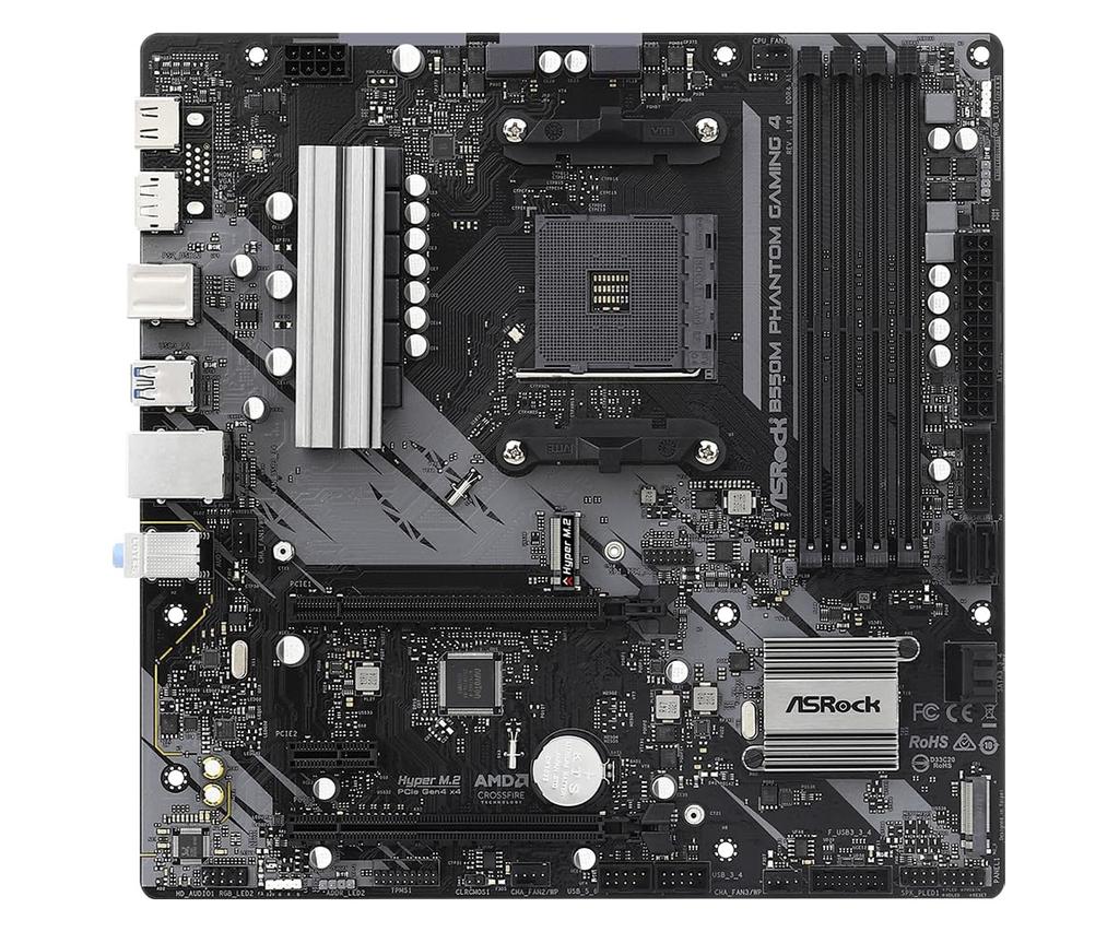 Asrock Материнская плата MicroATX с чипсетом B550, совместимая с серией AMD Ryzen5000, авторизованный дистрибьютор B550M Phantom Gaming 4 (Сокет AM4) [Одомашненный