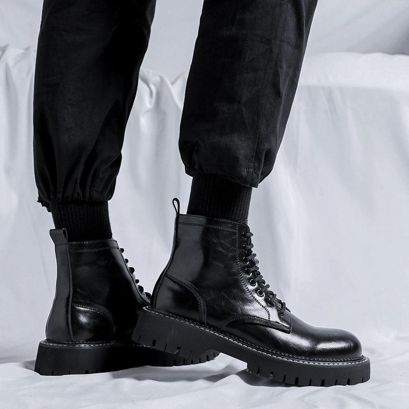 Высококачественные мужские модные мотоциклетные ботинки с высоким голенищем, удобные повседневные черные панк-кожаные ботинки, новые уличные нескользящие ботинки на толстой подошве
