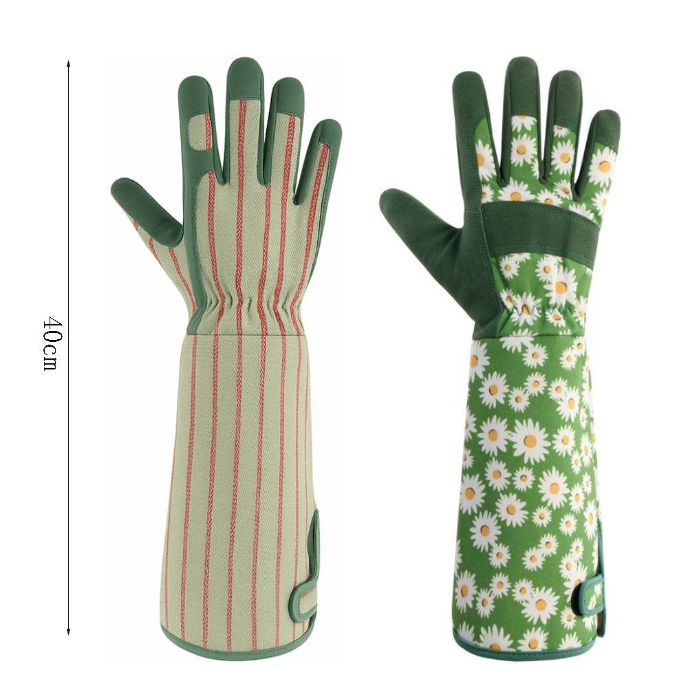 1 Pair Long Elbow Design Gardening Gloves Daisy Pattern Rose Pruning Gloves Garden Work