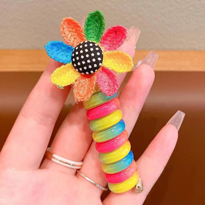 Children Curly Telephone Line Hair Loop Baby Girl Ponytail Tie Magic Tool Candy Color Changing Plastic Rubber Bands for Hair