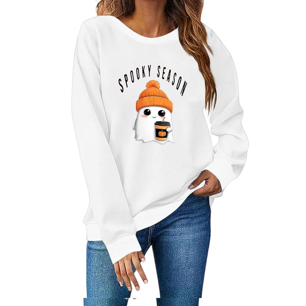 Женская мода повседневный принт повседневный длинный рукав круглый вырез толстовка топ