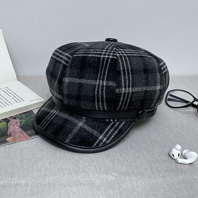 Британская восьмиугольная шляпа женская клетчатая ретро-кепка с изображением лица маленькая утолщенная кепка газетчика