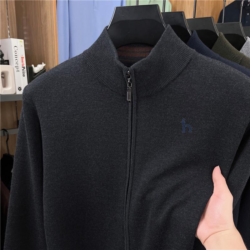 Haggis Men's 100% Wool Zipper Cardigan Sweater - Thick, Stand Collar, Autumn/Winter Style
