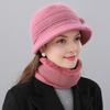 2Pcs/Set Women Winter Hat Scarf Set Elastic Soft Warm Solid Color Design Imitation Rabbit Fur Basin Hat Scarf Set