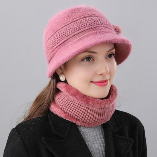 2Pcs/Set Women Winter Hat Scarf Set Elastic Soft Warm Solid Color Design Imitation Rabbit Fur Basin Hat Scarf Set
