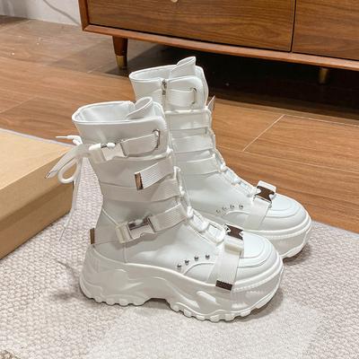 Туфли на небольшой платформе, увеличивающие рост, осенне-зимние новинки, с круглым носком, боковой молнией, противоскользящие, износостойкие полусапоги