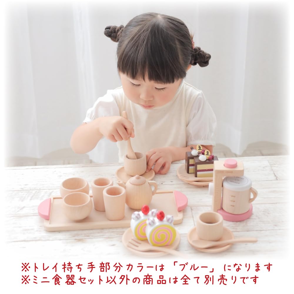 Wooden Toy Daiwa Mini Tableware Set Wooden Toy Tea Set Tea Party Wooden Tableware Wooden Tableware Set Play House Play Kitchen Play Set (White)