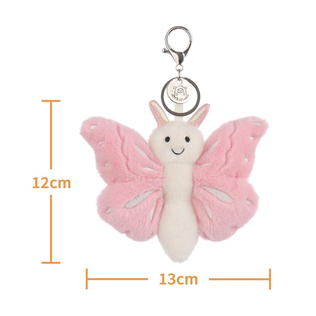 Apricot Lamb Pink Free Butterfly Cute Soft Keychain Plush Perfect for Boys and Fits Kids Backpacks and 13cm Toy, Girls, Purses,