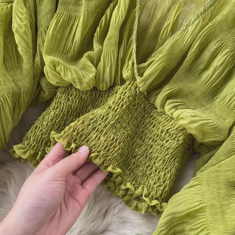 Женский шифоновый топ с рукавами-фонариками – европейский и американский дизайн, облегающий крой, модный и универсальный