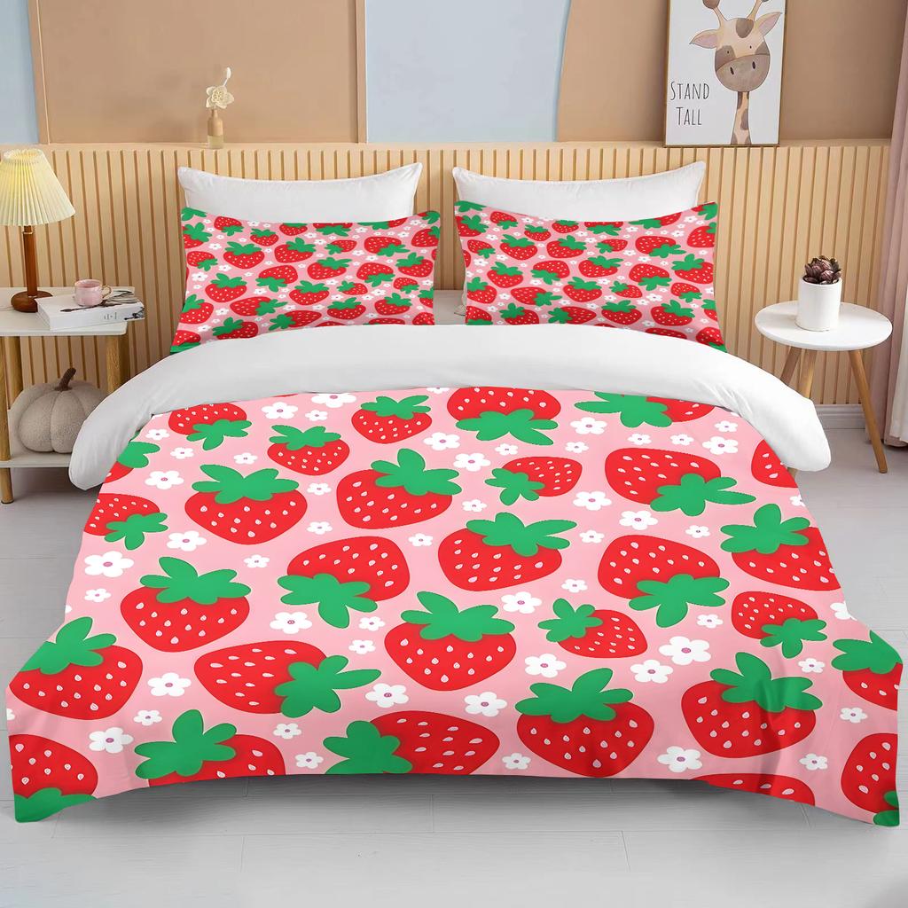 Sweet Strawberry Print Bedding Set Duvet Cover 1 Duvet Cover 2 Pillowcases Adult and Kids Bedding Set Luxury Queen Bedding Set