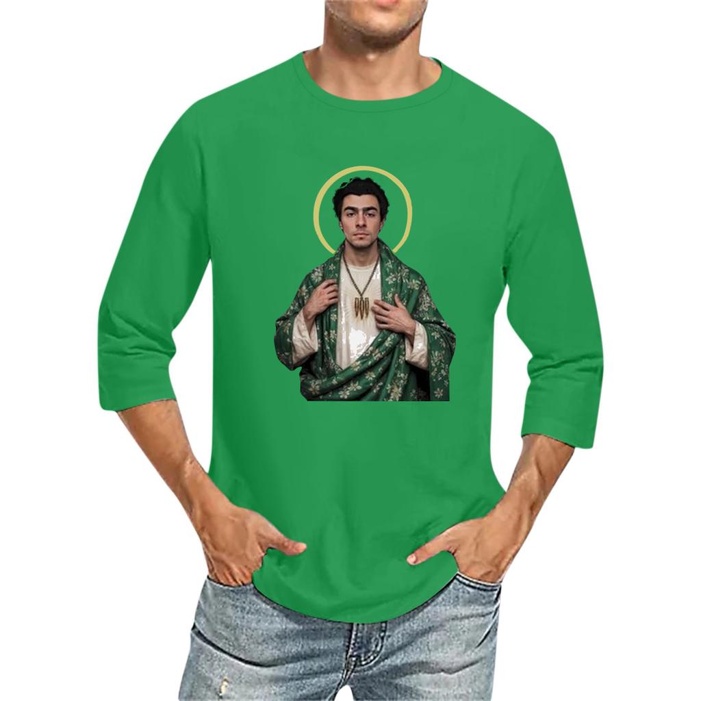 Мужская футболка с круглым вырезом и рукавом семь четвертей, мужская повседневная свободная футболка с рукавом семь четвертей