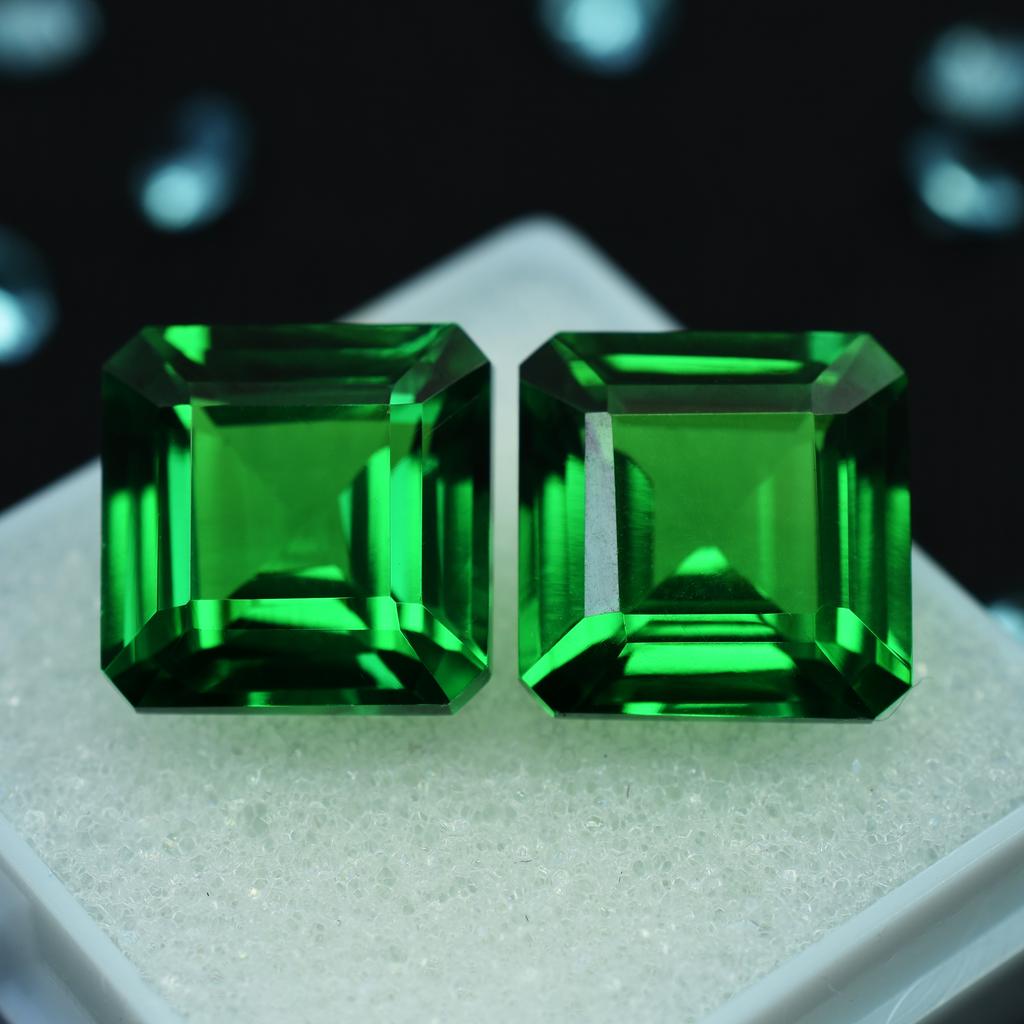 Natural Tsavorite Green Garnet Square Cut 20.00 Ct Pair Gemstones