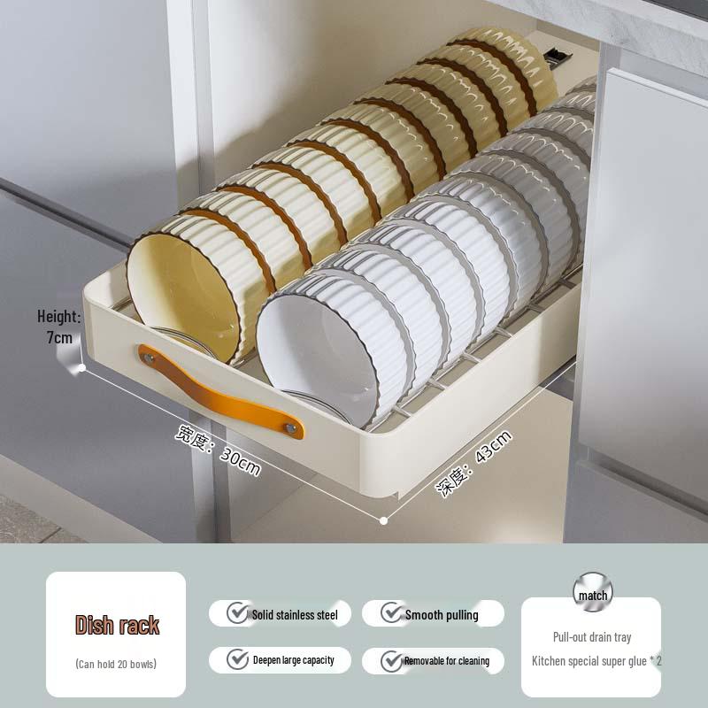 Pull-Out Basket Drawer Dish Rack for Kitchen Cabinet Storage
