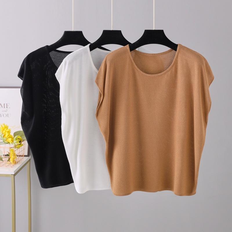 Летняя мода с рукавами «летучая мышь» Женская футболка Трикотажные свободные женские топы с короткими рукавами