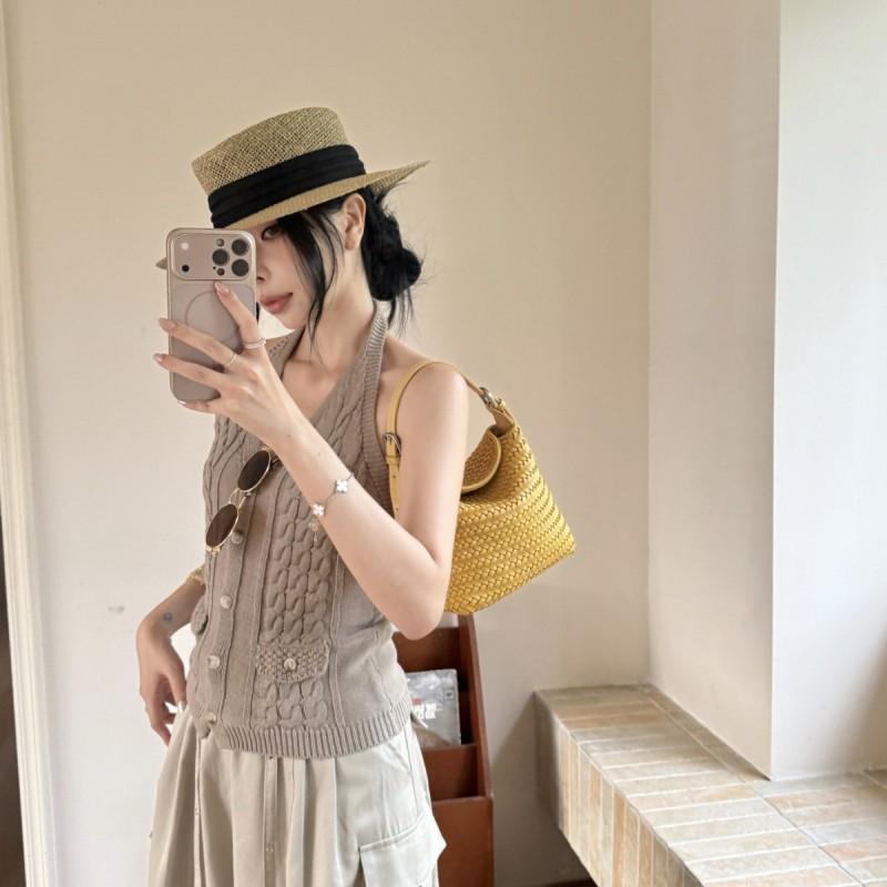 Womens Woven Leather Crossbody Bag Minimalist Shoulder Handheld Satchel In Soft Full-Grain Cowhide