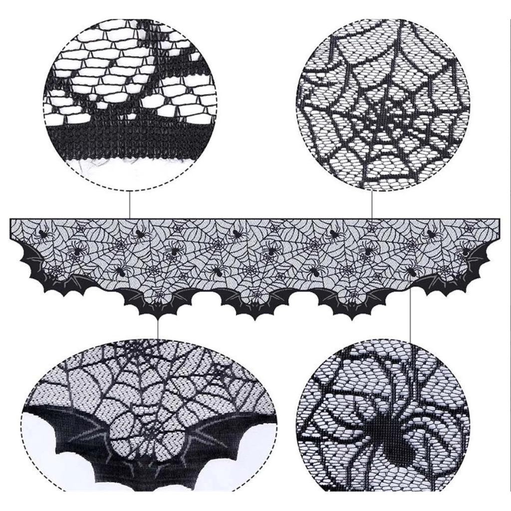 Украшения для камина на Хэллоуин, черное кружево, паутина, каминный шарф, чехол для камина, гирлянда для праздничного декора, товары для вечеринок