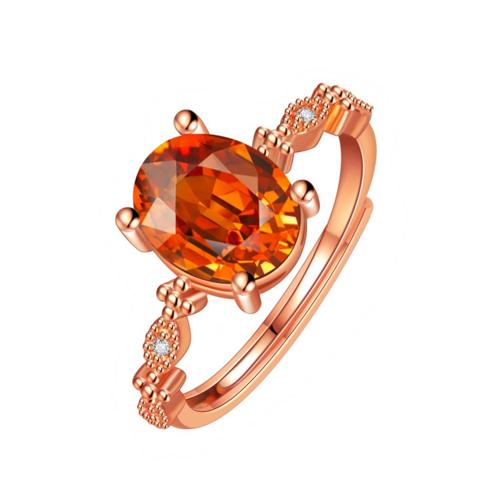 Luxury Simple Egg-Shaped Zircon Ring with Pigeon Blood Red & Pomegranate Gemstones