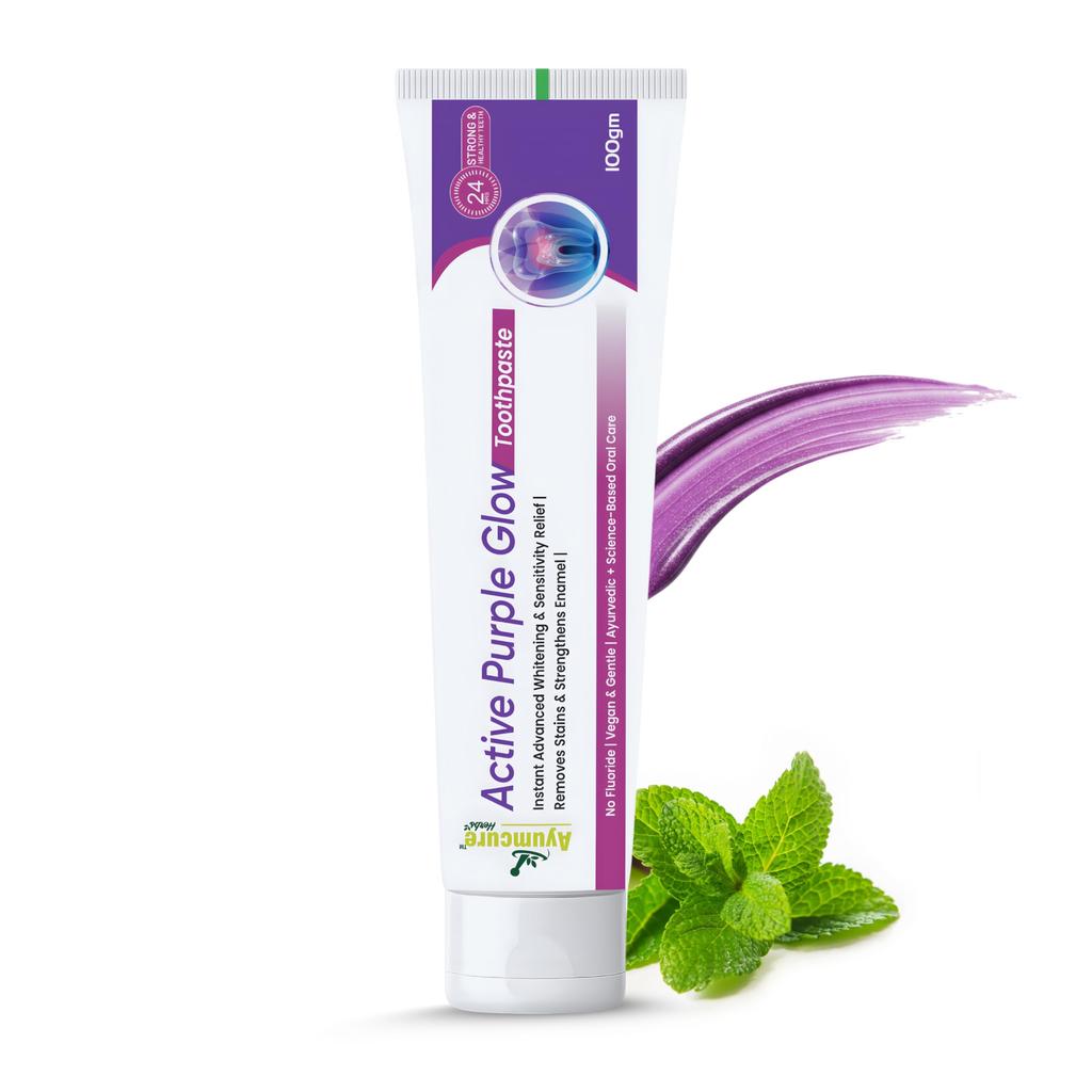 Зубная паста Ayumcure Active Purple Glow 100 г | Помогает уменьшить желтизну и поддерживает комфорт при чувствительности | Удаляет поверхностные пятна и поддерживает эмаль