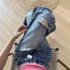 Crease Washed Broken Holes Wide-leg Jeans Women's Large Size Straight Loose High-waisted Skinny Dragging Trousers Jeans for Women Long Denim Pants
