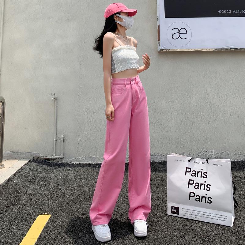 Женские джинсы широкого кроя с высокой талией мятно-зеленого цвета, корейский стиль, длина до пола, свободный крой, размер плюс, лето.