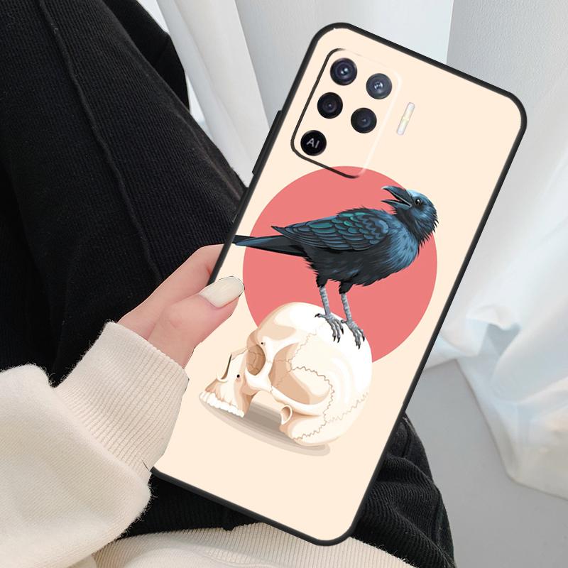 Чехол-череп с вороном для OPPO A15 A16 A1K A54 A74 A94 A52 A72 A83 A91 A93 A53S A5 A9 A31 A53 2020