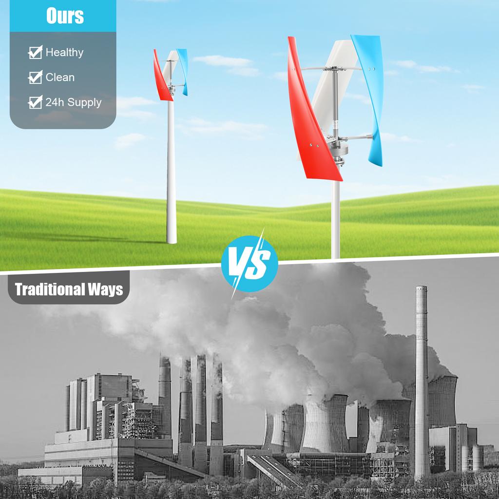 Ветрогенератор с вертикальной осью 400 Вт Низкая скорость начала ветра 2 м/с IP67 Водонепроницаемый для дома, лодки, автодома, кемпинга