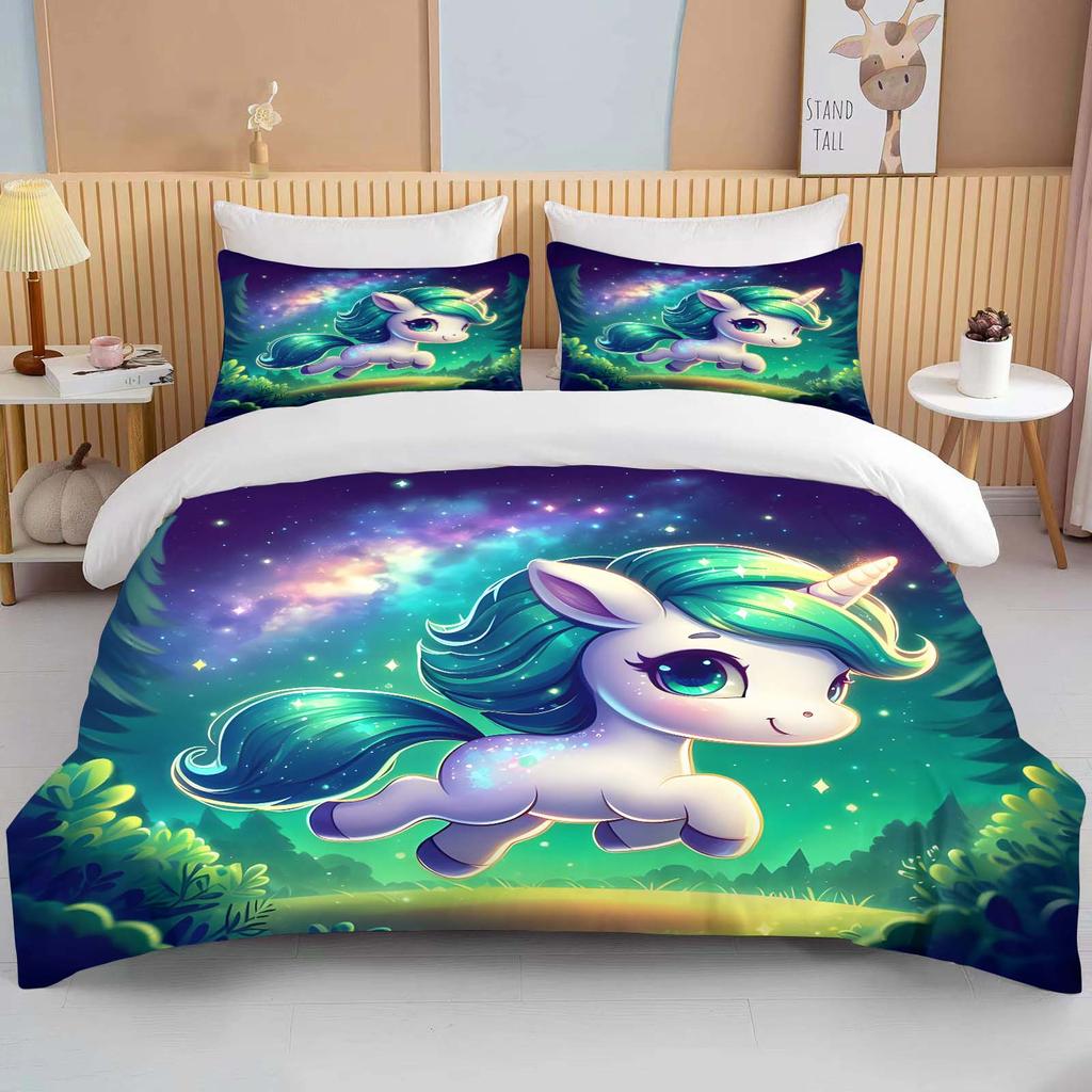 Cute Cartoon Unicorn Print Bedding Set Duvet Cover 1 Duvet Cover 2 Pillowcases Adult and Children Bedding Set Luxury Grils Gift