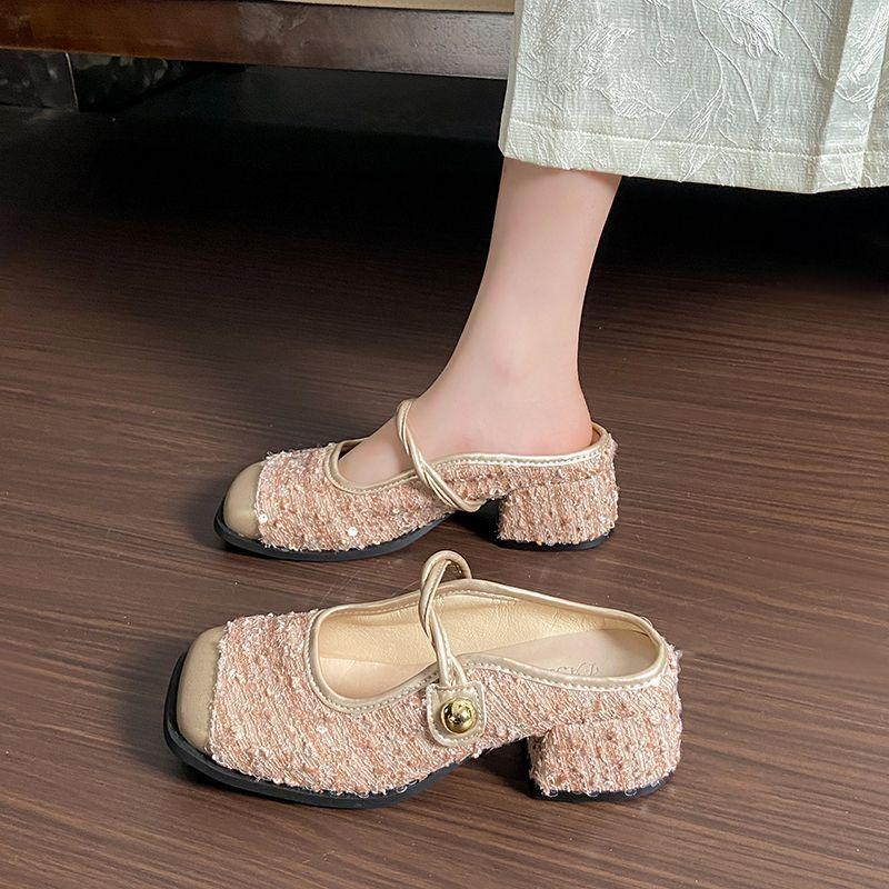 Color Matching Ins Wind Gentle and Sweet Mary Jane Shoes Japanese Dopamine Color Scheme Cool Slippers 2025 Autumn and Summer New