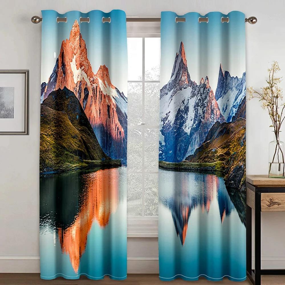Natural Scenery Pattern High Shading Curtain Snow Mountain Lake Forest Cloud Sun Waterfall Drape for Bedroom Hotel Curtain New